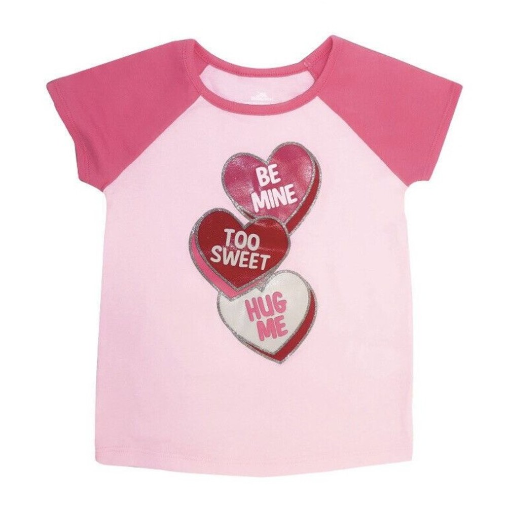 Infant & Toddler Girls Pink & Red Candy Hearts Be Mine Valentines Tee Shirt 18M